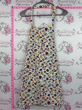 Apron 2 way reversible vintage White Alphabet & Toy Print Apron Dress